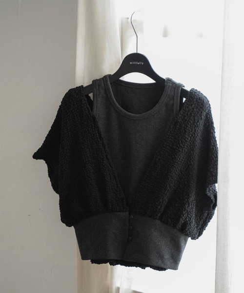 WILLFULLY（ウィルフリー）の「poodle dolman ensemble rib tank SET（Tシャツ/カットソー・レディース・ナチュラル/ブラウン/ブラック・FREE）」の2枚目の写真