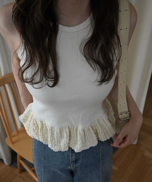 WILLFULLY（ウィルフリー）の「poodle dolman ensemble rib tank SET（Tシャツ/カットソー・レディース・ナチュラル/ブラウン/ブラック・FREE）」の7枚目の写真