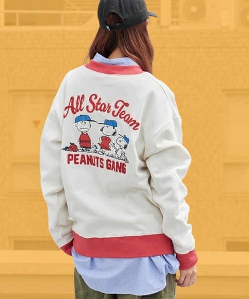 FRUIT OF THE LOOM(フルーツオブザルーム)の「FRUIT OF THE LOOM /フルーツオブザルーム x PEANUTS/ピーナッツ 裏起毛裏毛カーディガン 2026年秋冬 秋服(カーディガン/ボレロ・メンズ・アイボリー・M/L)」の1枚目の写真