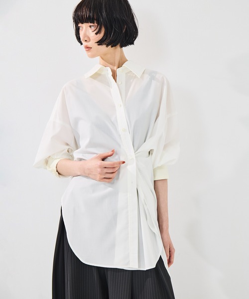 STUDIOUS（ステュディオス）の「【STUDIOUS/ステュディオス】2Way Overshirt/2ウェイオーバーシャツ/ウォッシャブル（シャツ/ブラウス・レディース・ホワイト/カーキ/キャメル・FREE）」の2枚目の写真