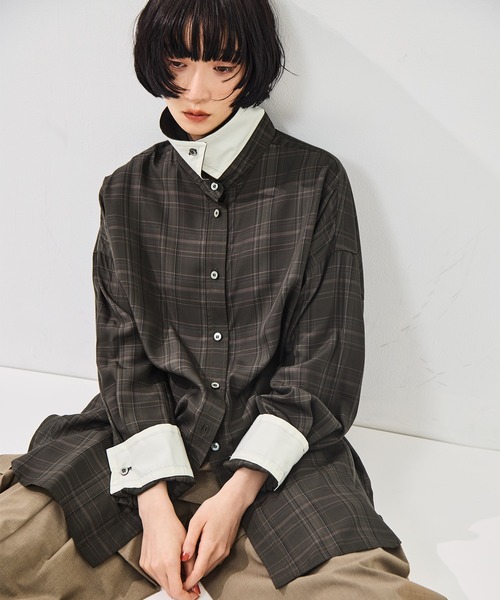STUDIOUS（ステュディオス）の「【STUDIOUS/ステュディオス】2Way Overshirt/2ウェイオーバーシャツ/ウォッシャブル（シャツ/ブラウス・レディース・ホワイト/カーキ/キャメル・FREE）」の21枚目の写真