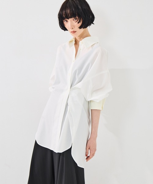 STUDIOUS（ステュディオス）の「【STUDIOUS/ステュディオス】2Way Overshirt/2ウェイオーバーシャツ/ウォッシャブル（シャツ/ブラウス・レディース・ホワイト/カーキ/キャメル・FREE）」の9枚目の写真