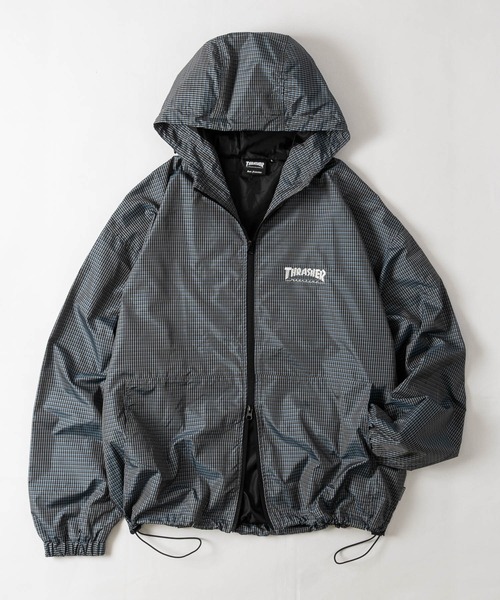 THRASHER(スラッシャー)の「【at】〔THRASHER/スラッシャー〕レトロチェック マウンテンパーカー ドローコード付き(ナイロンジャケット・メンズ・ブラック/ブルー/グリーン・MEDIUM/LARGE)」の3枚目の写真
