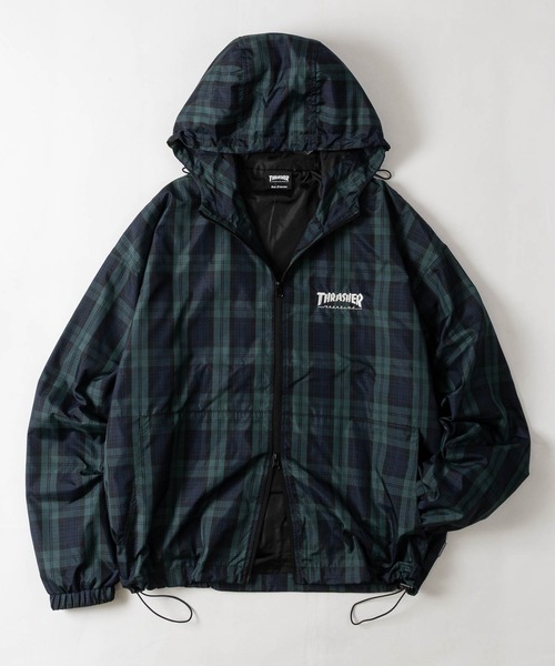 THRASHER(スラッシャー)の「【at】〔THRASHER/スラッシャー〕レトロチェック マウンテンパーカー ドローコード付き(ナイロンジャケット・メンズ・ブラック/ブルー/グリーン・MEDIUM/LARGE)」の2枚目の写真
