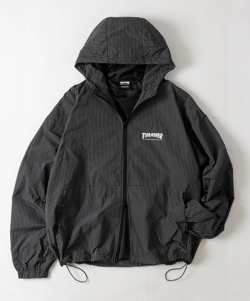 THRASHER(スラッシャー)の「【at】〔THRASHER/スラッシャー〕レトロチェック マウンテンパーカー ドローコード付き(ナイロンジャケット・メンズ・ブラック/ブルー/グリーン・MEDIUM/LARGE)」の1枚目の写真