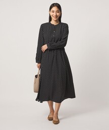 プリント ギャザー スキッパーワンピース ‐ウォッシャブル‐<A DAY IN THE LIFE>