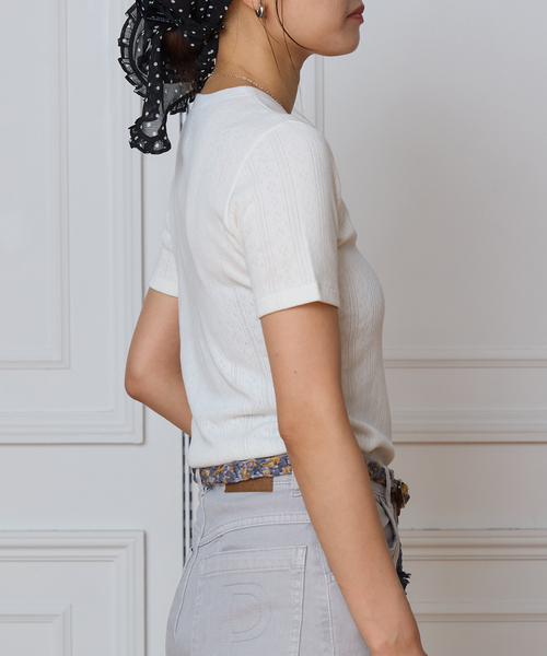 IENA LA BOUCLE(イエナラブークル)の「IENA LA BOUCLE アイレットメッシュクルーネックTシャツ(Tシャツ/カットソー・レディース・グレー/ホワイト・FREE)」の8枚目の写真