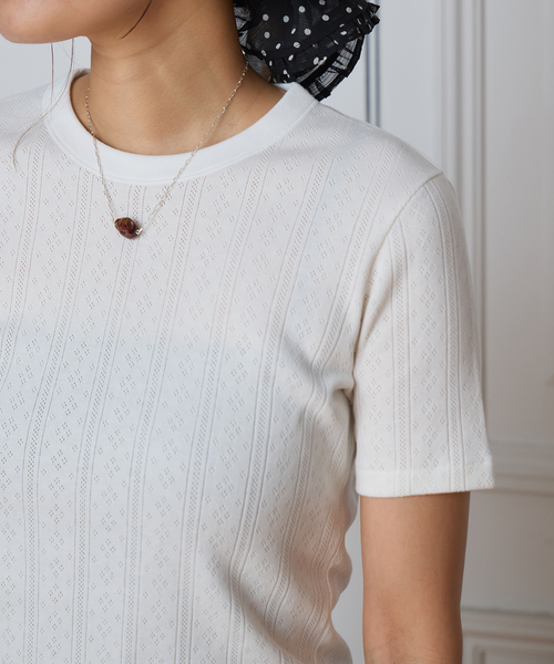 IENA LA BOUCLE(イエナラブークル)の「IENA LA BOUCLE アイレットメッシュクルーネックTシャツ(Tシャツ/カットソー・レディース・グレー/ホワイト・FREE)」の9枚目の写真