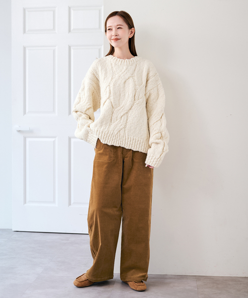U by SPICK&SPAN(ユーバイスピックアンドスパン)の「ケーブルニット(ニット/セーター・レディース・ベージュ/White/レッド・FREE)」の7枚目の写真