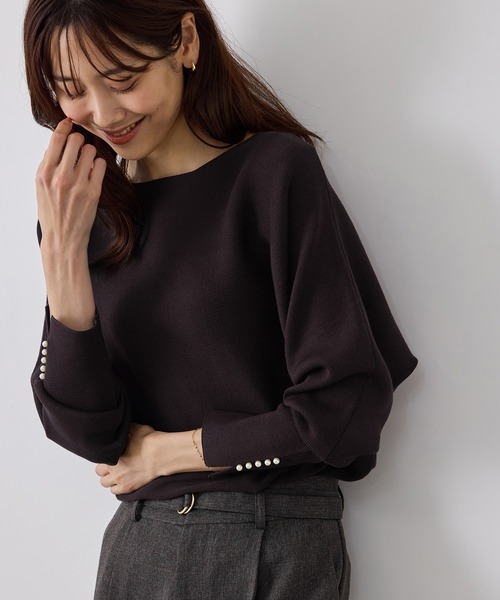 ROPE' PICNIC（ロペピクニック）の「【WEB限定カラー】マシュマロ袖パールドルマンニット（ニット/セーター・レディース・ブラック/サックスブルー/ダークブラウン/ブルー/クリーム/ワイン/キナリ・FREE）」の4枚目の写真