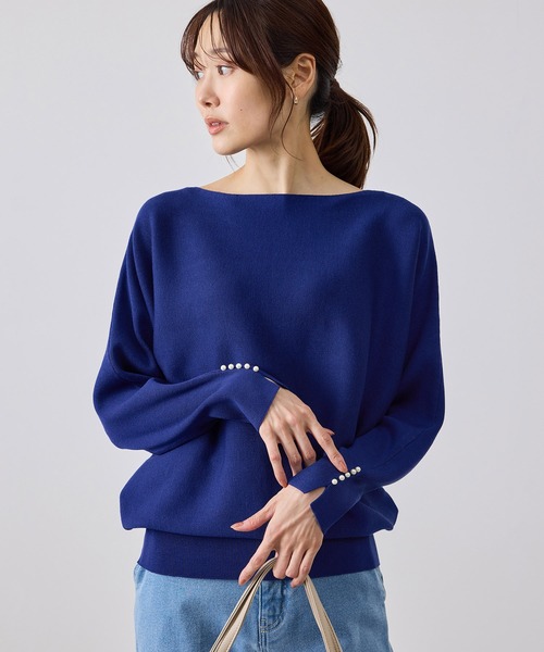 ROPE' PICNIC（ロペピクニック）の「【WEB限定カラー】マシュマロ袖パールドルマンニット（ニット/セーター・レディース・ブラック/サックスブルー/ダークブラウン/ブルー/クリーム/ワイン/キナリ・FREE）」の7枚目の写真