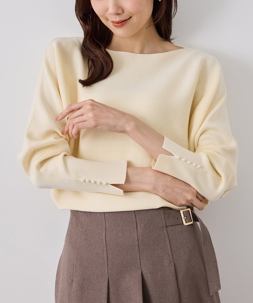 ROPE' PICNIC（ロペピクニック）の「【WEB限定カラー】マシュマロ袖パールドルマンニット（ニット/セーター・レディース・ブラック/サックスブルー/ダークブラウン/ブルー/クリーム/ワイン/キナリ・FREE）」の2枚目の写真