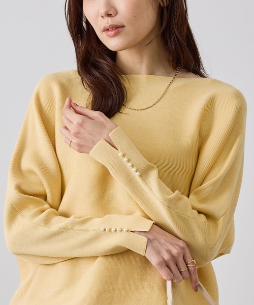 ROPE' PICNIC（ロペピクニック）の「【WEB限定カラー】マシュマロ袖パールドルマンニット（ニット/セーター・レディース・ブラック/サックスブルー/ダークブラウン/ブルー/クリーム/ワイン/キナリ・FREE）」の5枚目の写真