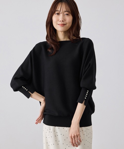 ROPE' PICNIC（ロペピクニック）の「【WEB限定カラー】マシュマロ袖パールドルマンニット（ニット/セーター・レディース・ブラック/サックスブルー/ダークブラウン/ブルー/クリーム/ワイン/キナリ・FREE）」の3枚目の写真