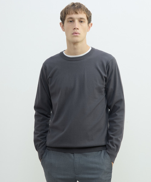MEN'S MELROSE(メンズメルローズ)の「PBTスムースハイゲージプレーティングクルーネックニット | ウォッシャブル(ニット/セーター・メンズ・ブラウン/グレー/ブラック/グレイッシュベージュ・2/3/4)」の3枚目の写真