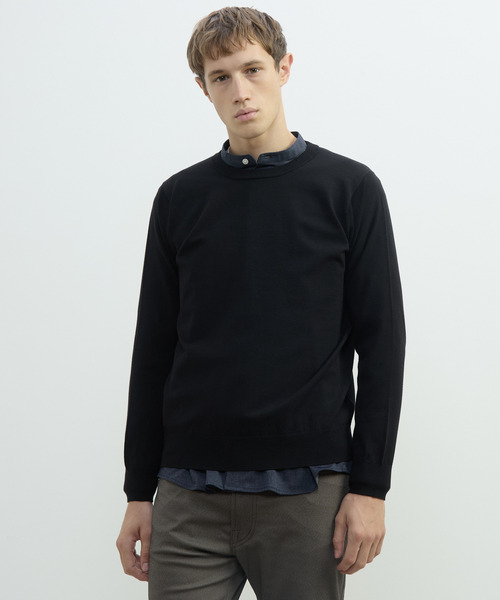 MEN'S MELROSE(メンズメルローズ)の「PBTスムースハイゲージプレーティングクルーネックニット | ウォッシャブル(ニット/セーター・メンズ・ブラウン/グレー/ブラック/グレイッシュベージュ・2/3/4)」の2枚目の写真