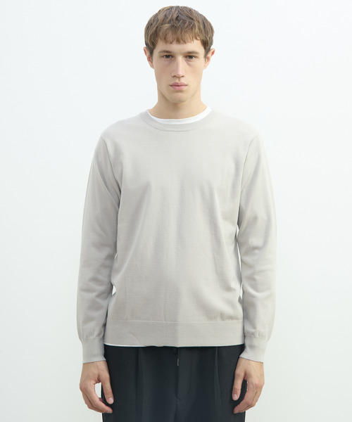 MEN'S MELROSE(メンズメルローズ)の「PBTスムースハイゲージプレーティングクルーネックニット | ウォッシャブル(ニット/セーター・メンズ・ブラウン/グレー/ブラック/グレイッシュベージュ・2/3/4)」の6枚目の写真