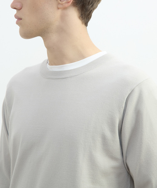 MEN'S MELROSE(メンズメルローズ)の「PBTスムースハイゲージプレーティングクルーネックニット | ウォッシャブル(ニット/セーター・メンズ・ブラウン/グレー/ブラック/グレイッシュベージュ・2/3/4)」の10枚目の写真