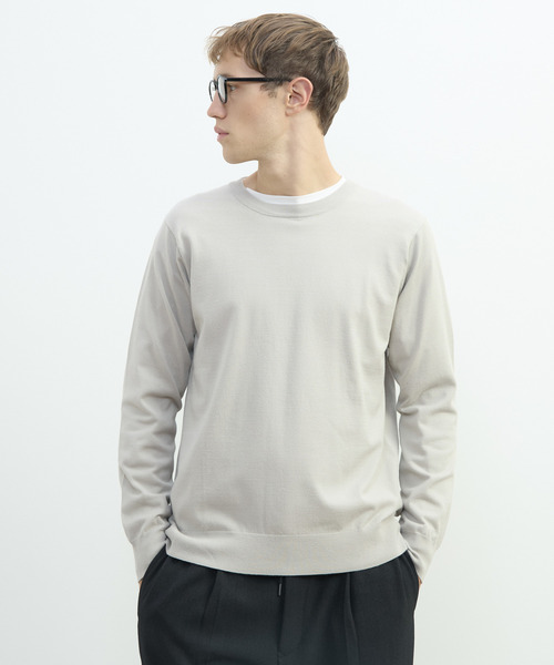 MEN'S MELROSE(メンズメルローズ)の「PBTスムースハイゲージプレーティングクルーネックニット | ウォッシャブル(ニット/セーター・メンズ・ブラウン/グレー/ブラック/グレイッシュベージュ・2/3/4)」の13枚目の写真