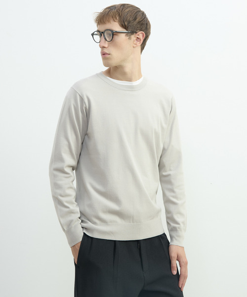MEN'S MELROSE(メンズメルローズ)の「PBTスムースハイゲージプレーティングクルーネックニット | ウォッシャブル(ニット/セーター・メンズ・ブラウン/グレー/ブラック/グレイッシュベージュ・2/3/4)」の14枚目の写真