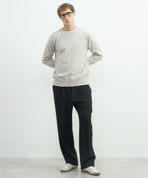 MEN'S MELROSE(メンズメルローズ)の「PBTスムースハイゲージプレーティングクルーネックニット | ウォッシャブル(ニット/セーター・メンズ・ブラウン/グレー/ブラック/グレイッシュベージュ・2/3/4)」の17枚目の写真