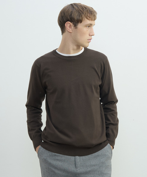 MEN'S MELROSE(メンズメルローズ)の「PBTスムースハイゲージプレーティングクルーネックニット | ウォッシャブル(ニット/セーター・メンズ・ブラウン/グレー/ブラック/グレイッシュベージュ・2/3/4)」の22枚目の写真