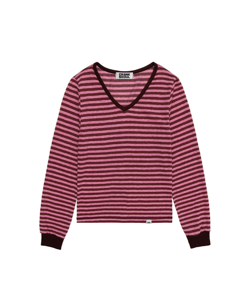 CRANK（クランク）の「コージーストライプVネックトップス_ピンク（Tシャツ/カットソー・レディース・その他・FREE）」の5枚目の写真