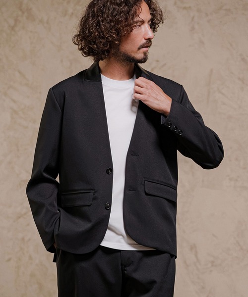 CAMBIO(カンビオ)の「mj11919- パーシャルシンセティックレザーノーカラージャケット(26240CMY)(ノーカラージャケット・メンズ・カーキ/グレー/ブラック・M/S/L)」の4枚目の写真