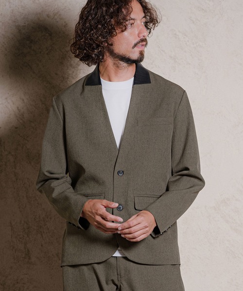 CAMBIO(カンビオ)の「mj11919- パーシャルシンセティックレザーノーカラージャケット(26240CMY)(ノーカラージャケット・メンズ・カーキ/グレー/ブラック・M/S/L)」の9枚目の写真