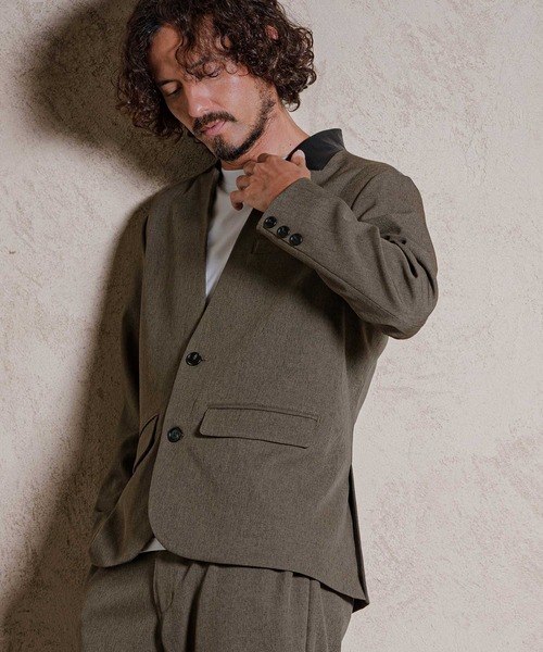 CAMBIO(カンビオ)の「mj11919- パーシャルシンセティックレザーノーカラージャケット(26240CMY)(ノーカラージャケット・メンズ・カーキ/グレー/ブラック・M/S/L)」の10枚目の写真