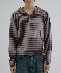 EPNK（イーピーエヌケー）の「Brushed Border Henley Hoodie / ブラッシュドボーダーヘンリーフーディ（パーカー）」
