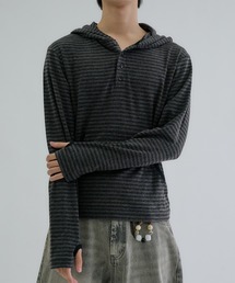 EPNK（イーピーエヌケー）の「Brushed Border Henley Hoodie / ブラッシュドボーダーヘンリーフーディ（パーカー）」