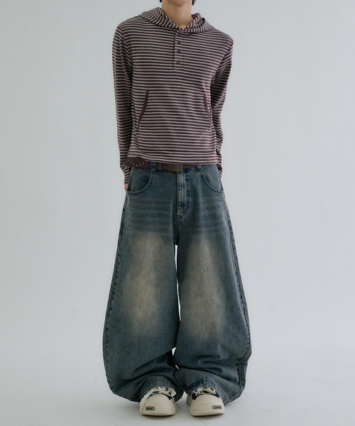 EPNK(イーピーエヌケー)の「Brushed Border Henley Hoodie / ブラッシュドボーダーヘンリーフーディ(パーカー・メンズ・ネイビー/ブラック/ボルドー/グレー・SMALL/LARGE/MEDIUM)」の12枚目の写真