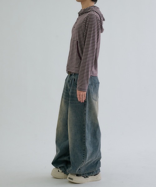 EPNK(イーピーエヌケー)の「Brushed Border Henley Hoodie / ブラッシュドボーダーヘンリーフーディ(パーカー・メンズ・ネイビー/ブラック/ボルドー/グレー・SMALL/LARGE/MEDIUM)」の13枚目の写真