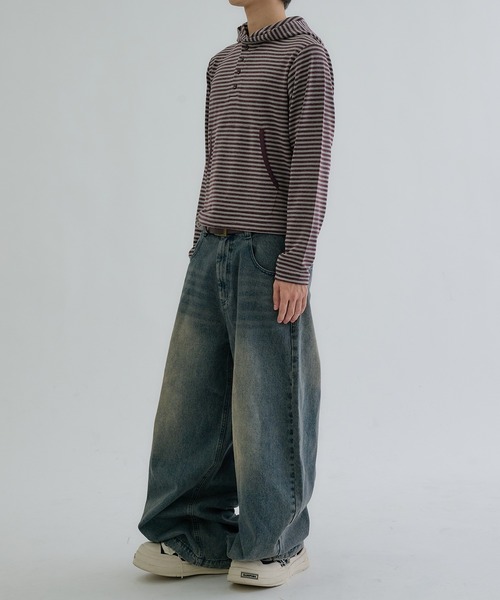 EPNK(イーピーエヌケー)の「Brushed Border Henley Hoodie / ブラッシュドボーダーヘンリーフーディ(パーカー・メンズ・ネイビー/ブラック/ボルドー/グレー・SMALL/LARGE/MEDIUM)」の14枚目の写真