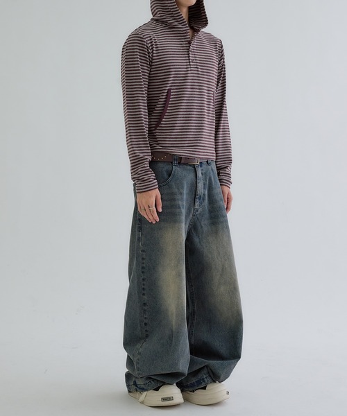 EPNK(イーピーエヌケー)の「Brushed Border Henley Hoodie / ブラッシュドボーダーヘンリーフーディ(パーカー・メンズ・ネイビー/ブラック/ボルドー/グレー・SMALL/LARGE/MEDIUM)」の18枚目の写真