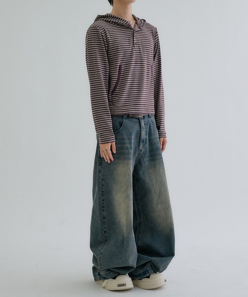 EPNK(イーピーエヌケー)の「Brushed Border Henley Hoodie / ブラッシュドボーダーヘンリーフーディ(パーカー・メンズ・ネイビー/ブラック/ボルドー/グレー・SMALL/LARGE/MEDIUM)」の15枚目の写真