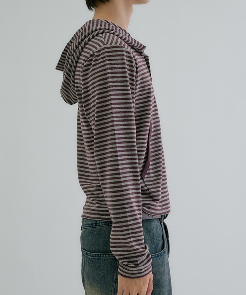 EPNK(イーピーエヌケー)の「Brushed Border Henley Hoodie / ブラッシュドボーダーヘンリーフーディ(パーカー・メンズ・ネイビー/ブラック/ボルドー/グレー・SMALL/LARGE/MEDIUM)」の8枚目の写真