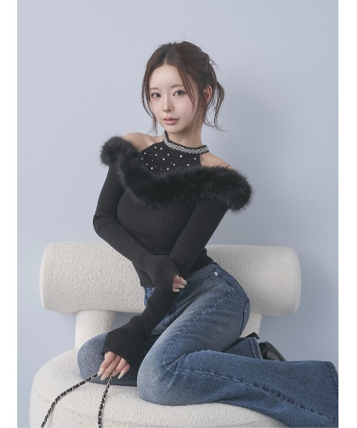 Darich(ダーリッチ)の「ファートリムビジューニットトップス(ニット/セーター・レディース・ブラック/ホワイト/ベージュ・FREE)」の11枚目の写真