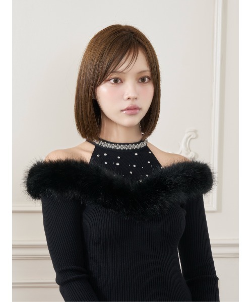 Darich(ダーリッチ)の「ファートリムビジューニットトップス(ニット/セーター・レディース・ブラック/ホワイト/ベージュ・FREE)」の5枚目の写真