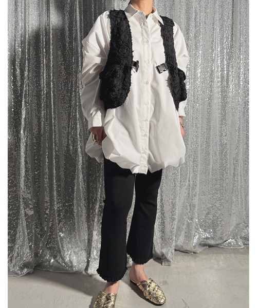 PROVOKE (プロヴォーク)の「BALLOON HEM L/S BIG SHIRT(シャツ/ブラウス・レディース・ブラック/オフホワイト・FREE)」の3枚目の写真