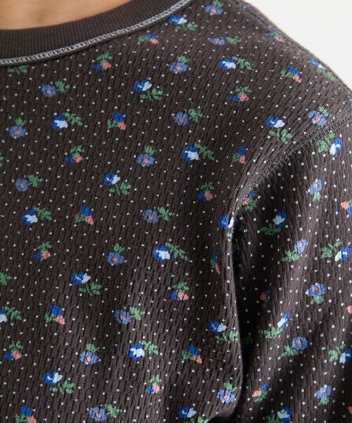 Freada(フリーダ)の「Freada/フリーダ 小花柄 サーマル プルオーバー(Tシャツ/カットソー・レディース・オフホワイト/ブラック・ONE SIZE)」の4枚目の写真