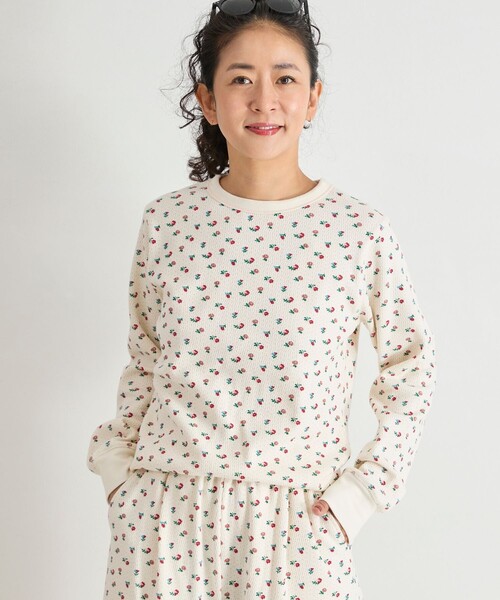 Freada(フリーダ)の「Freada/フリーダ 小花柄 サーマル プルオーバー(Tシャツ/カットソー・レディース・オフホワイト/ブラック・ONE SIZE)」の8枚目の写真