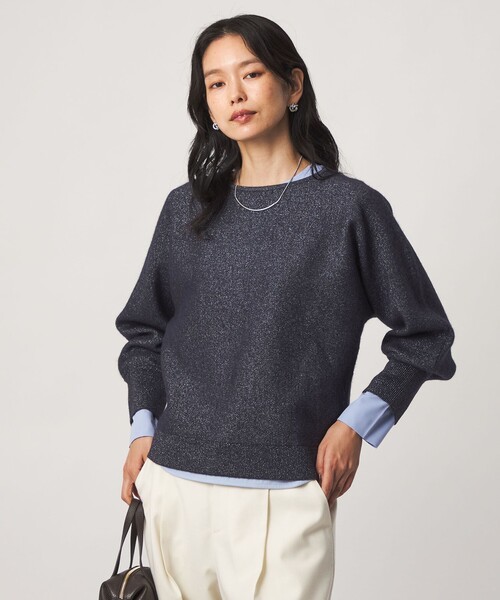 green label relaxing(グリーンレーベルリラクシング)の「FOXブレンド ラメ フォルム ドルマン ニット(ニット/セーター・レディース・ライトブルー/ネイビー/グレー/オフホワイト・FREE)」の4枚目の写真