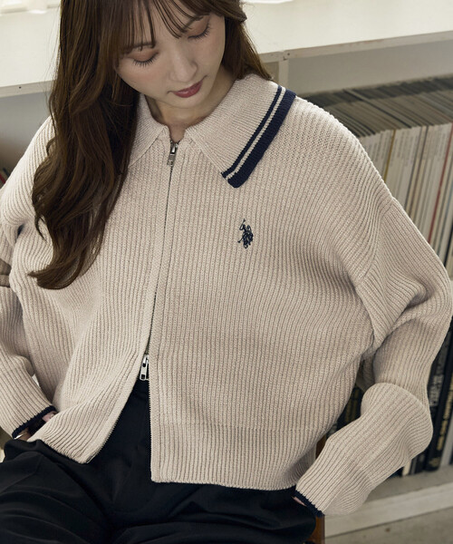 U.S. POLO ASSN.(ユーエスポロアッスン)の「U.S. POLO ASSN. × PUBLUX/ユーエスポロアッスン 別注 襟ライン入り ドライバーズニット 限定展開(カーディガン/ボレロ・レディース・グレー/ブラウン/ブラック/ネイビー/ベージュ・フリ-)」の12枚目の写真
