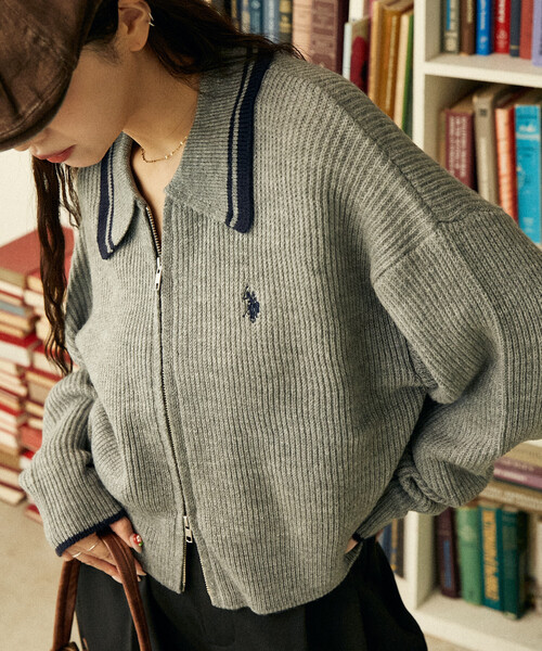 U.S. POLO ASSN.(ユーエスポロアッスン)の「U.S. POLO ASSN. × PUBLUX/ユーエスポロアッスン 別注 襟ライン入り ドライバーズニット 限定展開(カーディガン/ボレロ・レディース・グレー/ブラウン/ブラック/ネイビー/ベージュ・フリ-)」の16枚目の写真