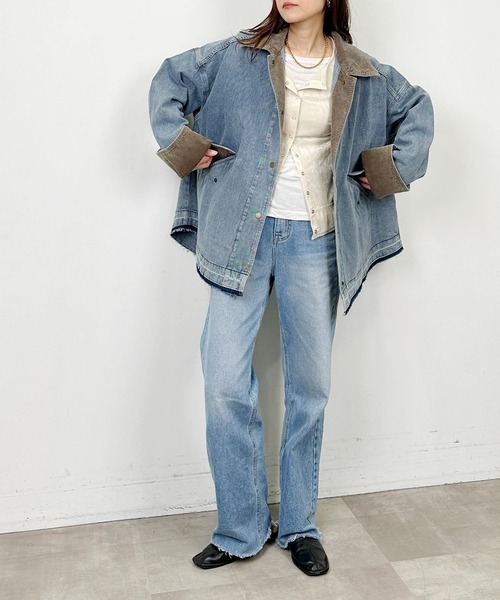 Lo-Fi(ローファイ)の「【WEB限定】10オンスデニムブルゾン(デニムジャケット・レディース・ライトブルー/ネイビー・M)」の9枚目の写真