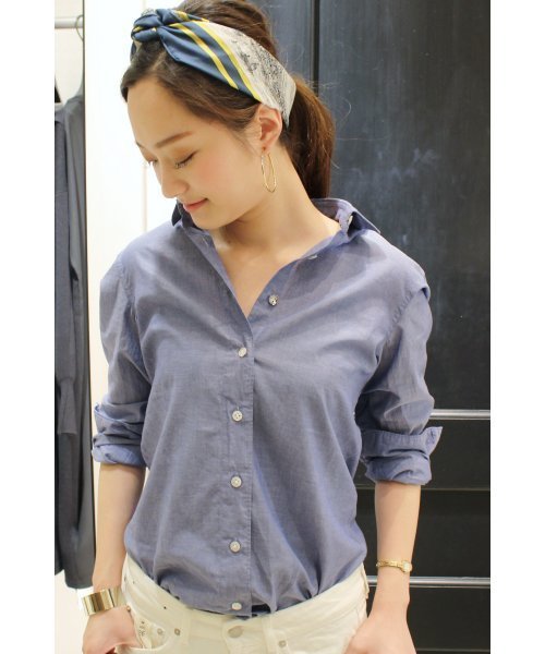 FIGARO Paris(フィガロパリ)の「◇FINAMORE NAPOLI コットンソリッドGIULIA.Z.コンパクトシャツ◆(シャツ/ブラウス・レディース・ネイビー/ホワイト・40/42)」の1枚目の写真