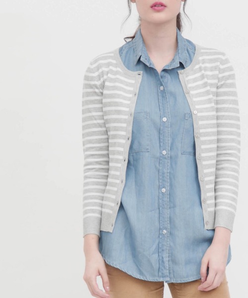 aimoha(アイモハ)の「クルーネックニットカーディガン(カーディガン/ボレロ・レディース・ホワイト×ネイビー/ネイビー/ブルー系その他/ピンク/ホワイト/パープル系その他/スカイブルー/グレー/ブルー/レッド/グレー×ホワイト/ベージュ/ブラック/イエロー・LARGE/XXX-LARGE/XXXX-LARGE/SMALL/XX-LARGE/MEDIUM/X-LARGE)」の6枚目の写真