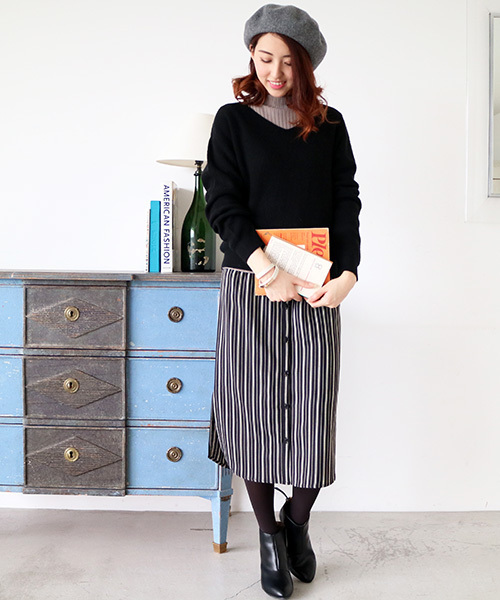 N.（N. Natural Beauty Basic）（エヌエヌナチュラルビューティーベーシック）の「ジョーゼットストライプスカート（スカート・レディース・ブラック系その他/ホワイト系その他・MEDIUM）」の11枚目の写真